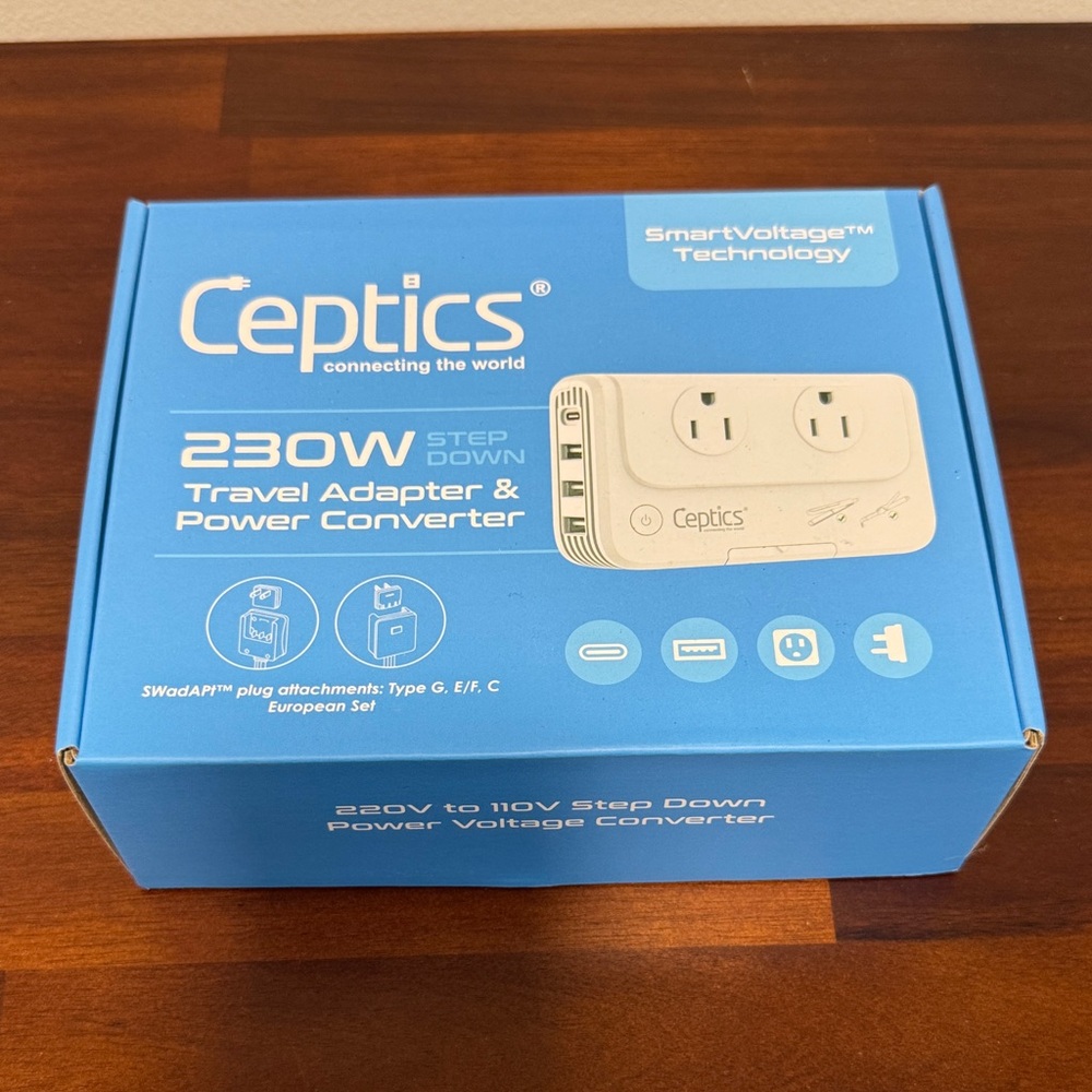 NIB Ceptics Travel Adapter & Power Converter 230W European Set